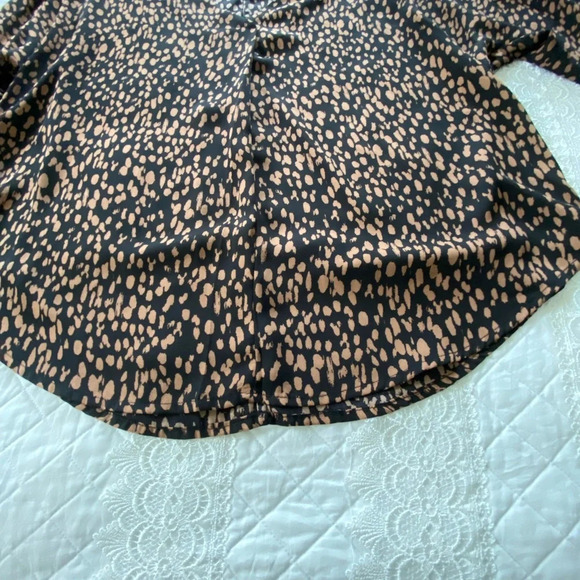 Mittoshop Popover Blouse V Neck Elbow Sleeve Oversized Black and Brown Size S - Picture 6 of 9